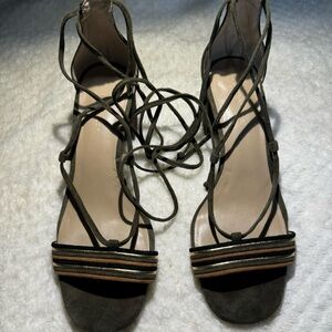 Ann Taylor Lace Up Heels, Olive Green Women Us 6.5